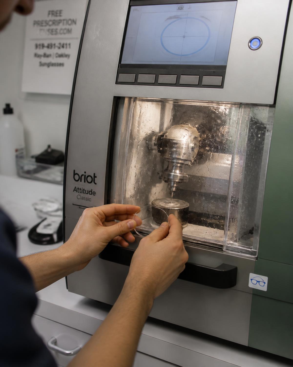 Lens edging machine in the Clear Vision lab